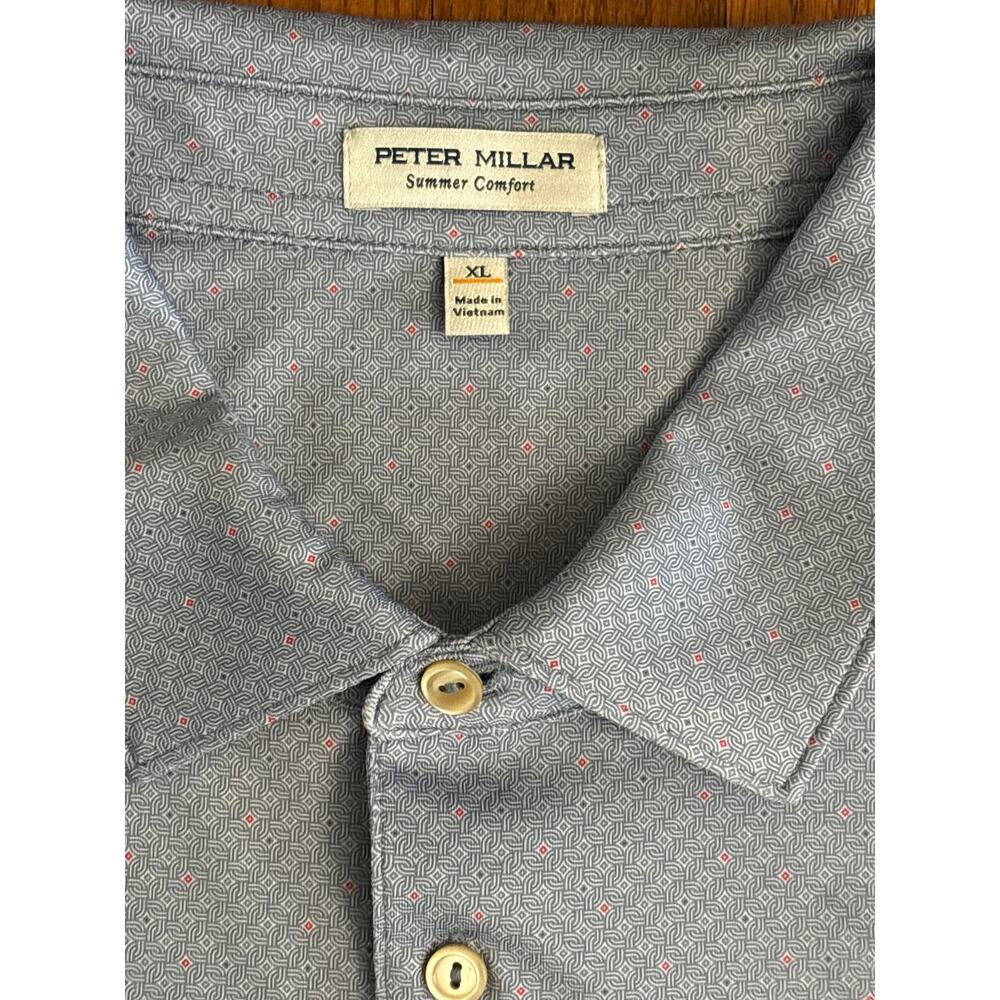 Peter Millar Summer Comfort Light Blue Small Geometric Diamonds Polo Men's XL - Picture 2 of 4